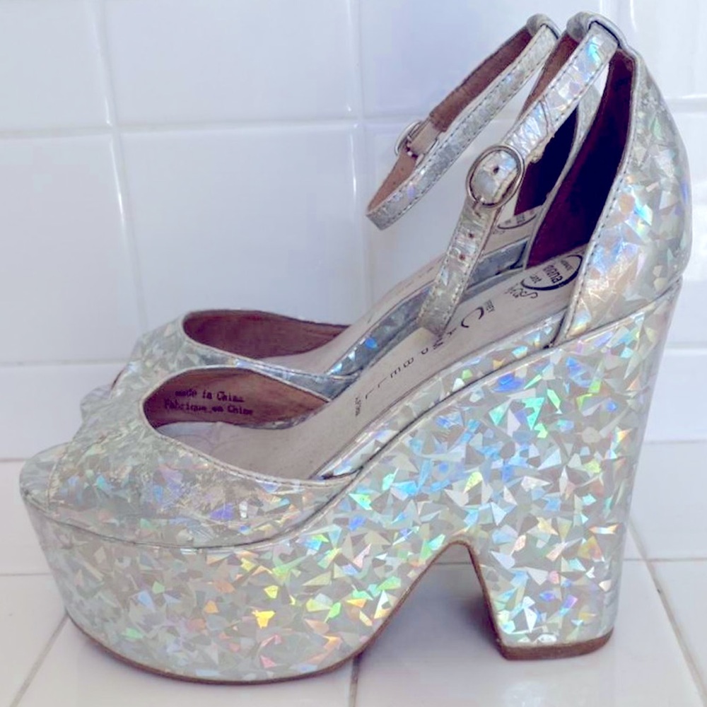 Vintage 90’s Platform Holographic Disco Jeffrey Campbell Rave Halloween